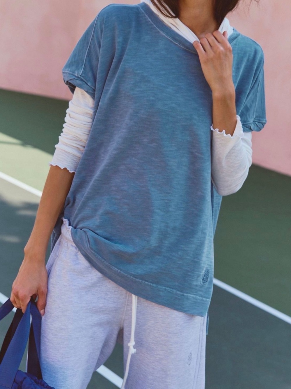 Free People My Time Tee  Blue Teal Short-Sleeve Pullover Top